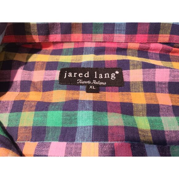 Jared Lang rainbow plaid linen long sleeve button down shirt - XL - Picture 2 of 5